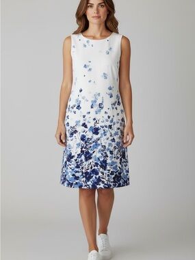 AGB White Midi Dress with Blue Floral Print